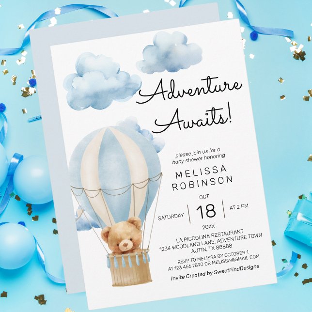 Abenteuer erwartet Teddy Bären Baby Boy Dusche Einladung (Adventure awaits teddy bear baby boy shower invitation)