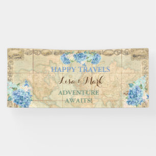 Abenteuer erwartet Vintage-Weltkarte Blaue Hortens Banner