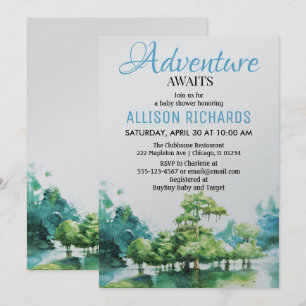 Abenteuer erwartet Waldwasser Babydusche Einladung