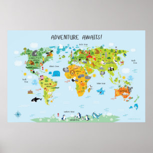 Abenteuer erwartet Weltkarte für Kinder Poster