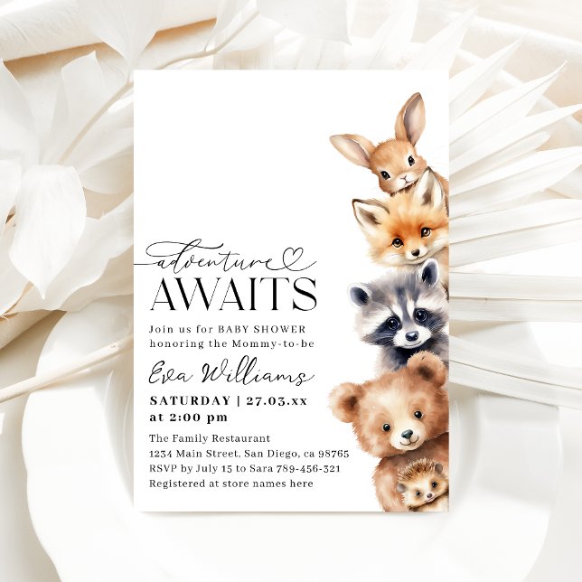Abenteuer erwartet Woodland Animals Baby Shower Einladung (Von Creator hochgeladen)