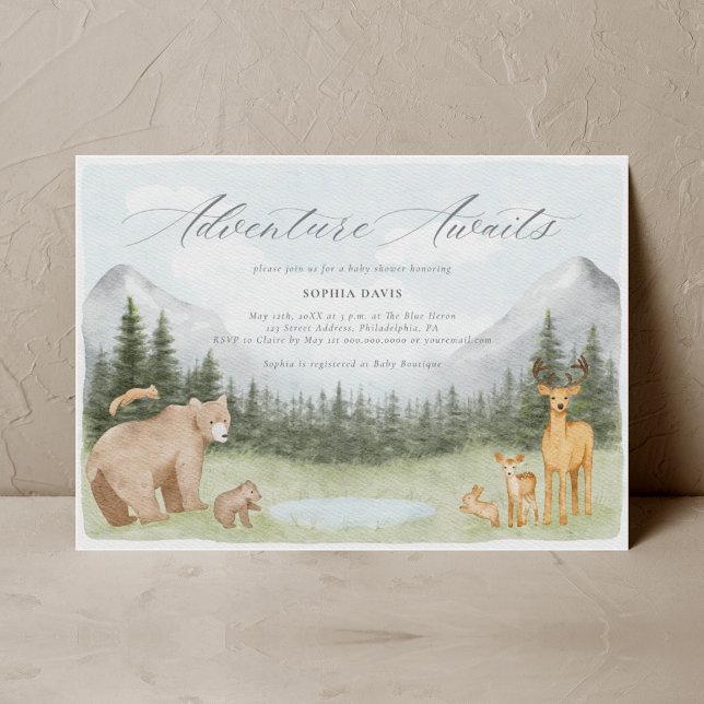 Abenteuer erwartet Woodland Animals Baby Shower Einladung (Von Creator hochgeladen)