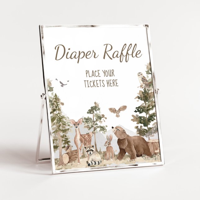 Abenteuer erwartet Woodland Animals Windeln Raffle Poster (Woodland Animals Adventure Awaits Baby Shower Diaper Raffle Sign)