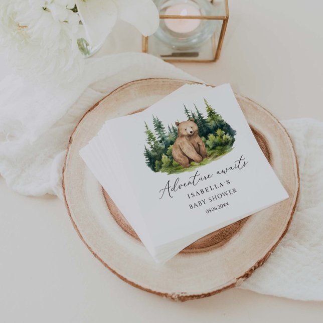 Abenteuer erwartet Woodland Bear Baby Shower Serviette (Von Creator hochgeladen)