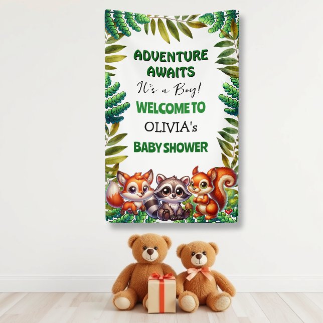 Abenteuer erwartet Woodland Fox Boy's Baby Shower Banner (Von Creator hochgeladen)