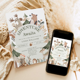 Abenteuer erwartet Woodland-Tiere Arch Baby-Dusche Einladung