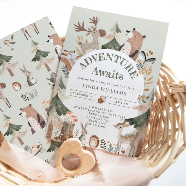 Abenteuer erwartet Woodland-Tiere Arch Baby-Dusche Einladung (Von Creator hochgeladen)