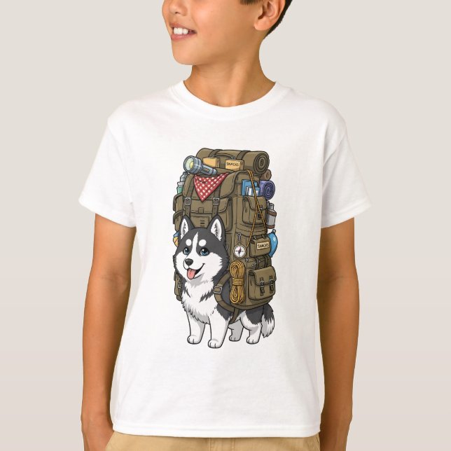 Abenteuer-Husky-Wander-Rucksack Kinder T-Shirt (Vorderseite)
