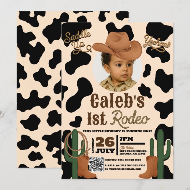 Abenteuer im West Wild 1 ONE 1. Rodeo Party Einladung (Vorne/Hinten)