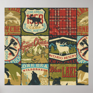 Abenteuer in den Nordgebieten: Symbolisches Patchw Poster