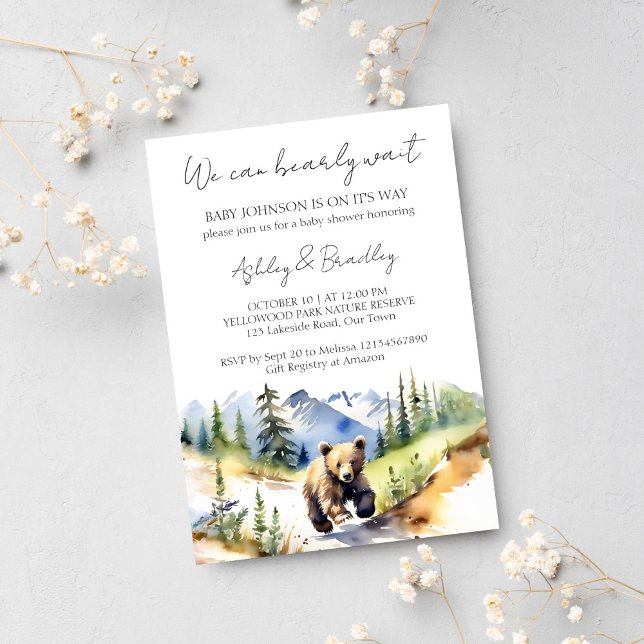 Abenteuer mit der Bärenpuppe erwartet die Babydusc Einladung (Bearly wait adventure awaits baby shower template invitation instant download cute bear cub forest)