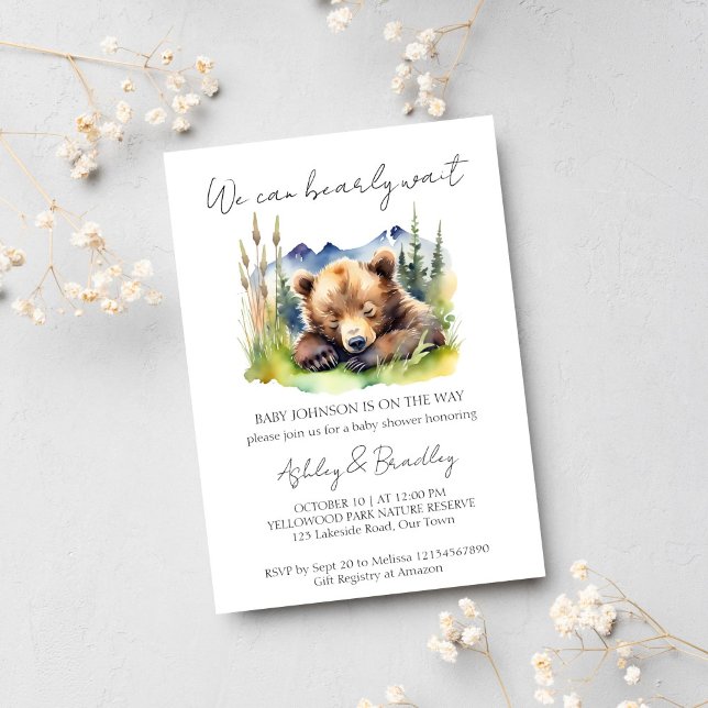 Abenteuer mit der Bärenpuppe erwartet die Babydusc Einladung (Bearly wait adventure awaits baby shower template invitation instant download cute sleeping bear cub)
