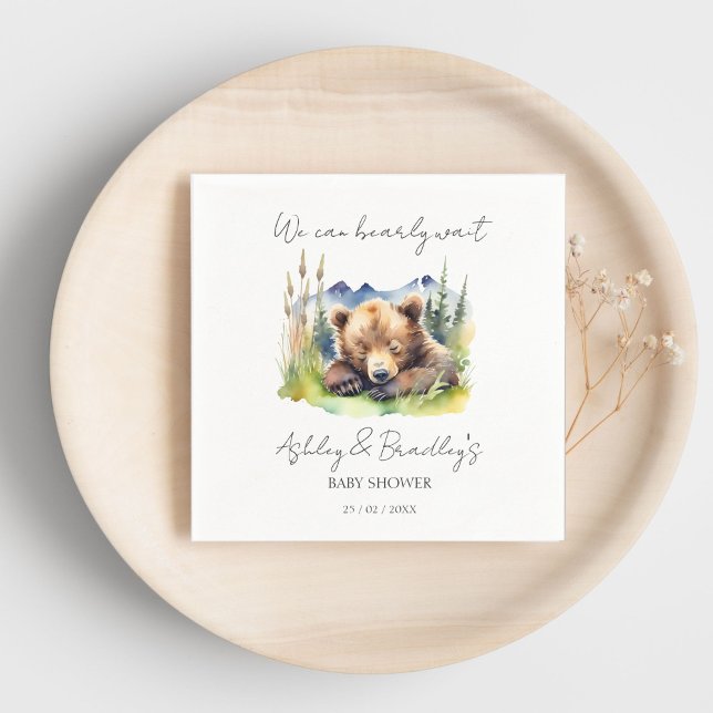 Abenteuer mit der Bärenpuppe erwartet die Babydusc Serviette (Bearly wait bear cub adventure awaits baby shower napkins personalized baby shower tableware cute)