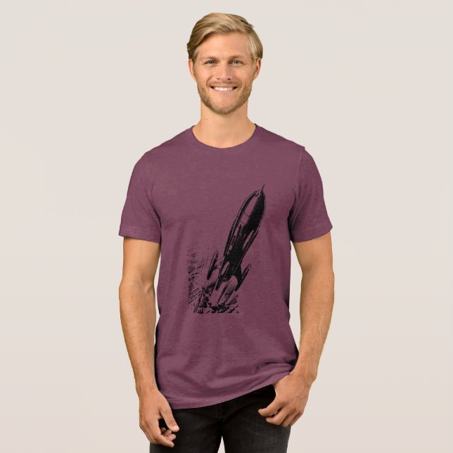 Abenteuer mit Retro-Comic-Rakete Tri-Blend Shirt (Vorderseite voll)