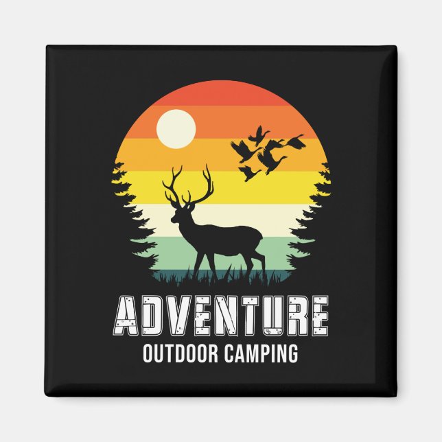 Abenteuer Outdoor Camping Hirsch und Wald Magnet (Vorne)