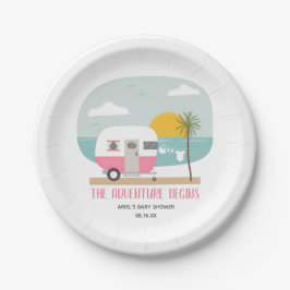 Abenteuer Pink Retro Beach Camper Girl Baby Dusche Pappteller