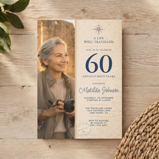 Abenteuer-Reise-Foto 60. Geburtstag Einladung (Adventure Travel Photo 60th Birthday Invitation)