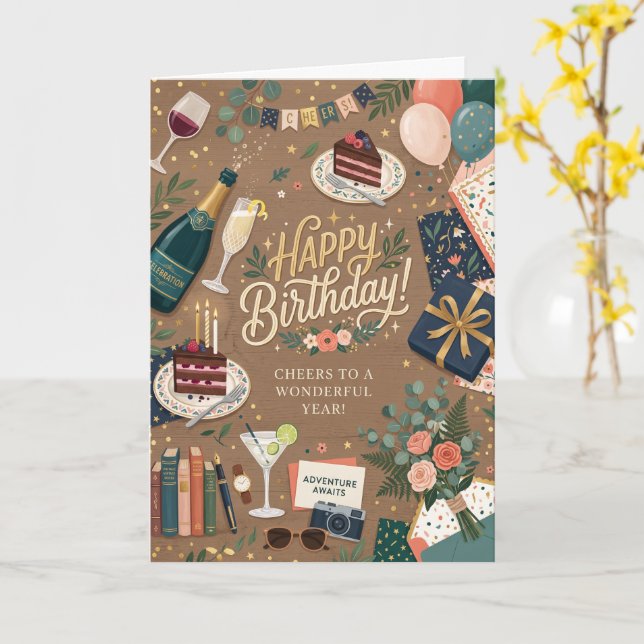 Abenteuer-Reise-Geburtstag Karte (Gelbe Blume)