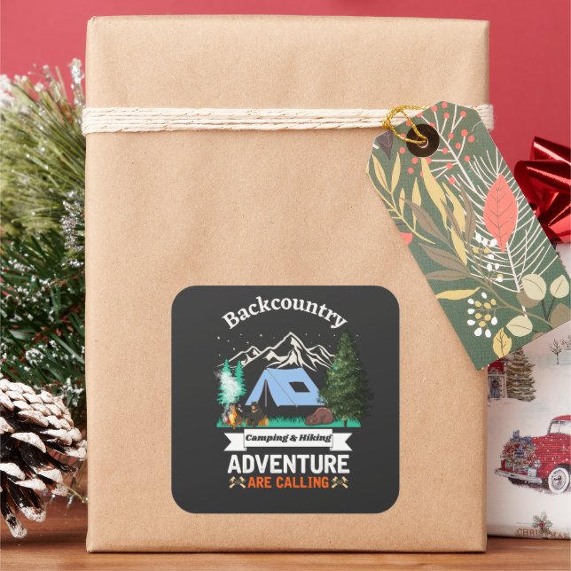 Abenteuer ruft uns an quadratischer aufkleber (Feiertag)