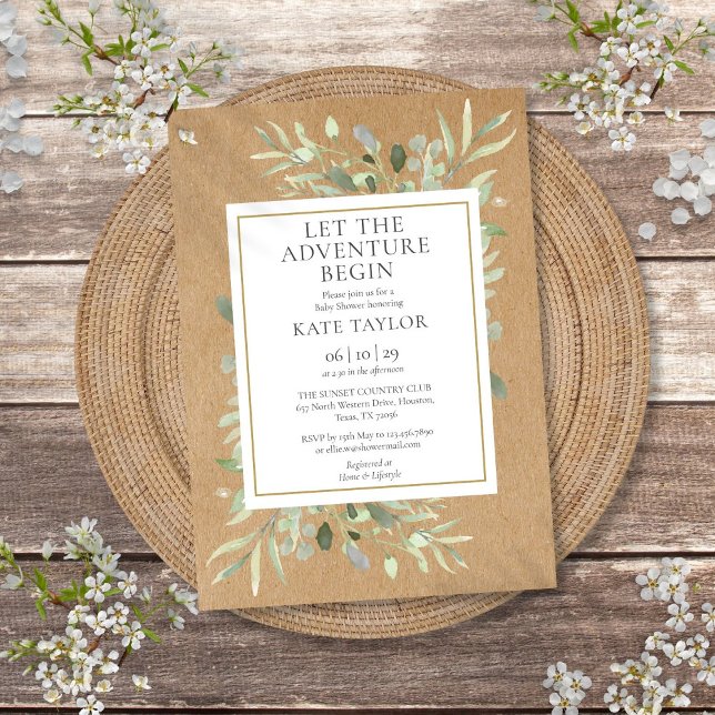 Abenteuer Rustikale Babydusche Grüne Einladung (Adventure Rustic Baby Shower Greenery Invitation)