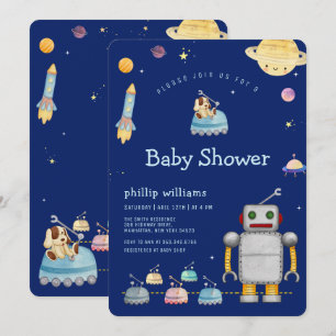 Abenteuer-Spielzeug-Roboter-Junge-Weltraum-Baby-Pa Einladung