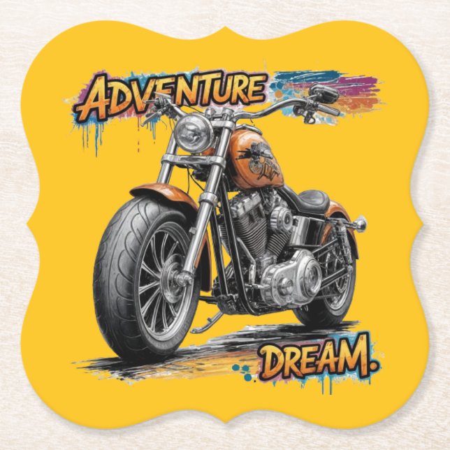Abenteuer Traumfahrt – Vintage Chopper Motorrad Untersetzer (Vorderseite)