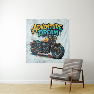 Abenteuer-Traumfahrt / Vintage-Chopper-Motorrad  Wandteppich
