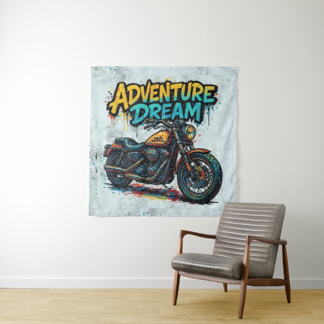Abenteuer-Traumfahrt / Vintage-Chopper-Motorrad  Wandteppich (Beispiel)