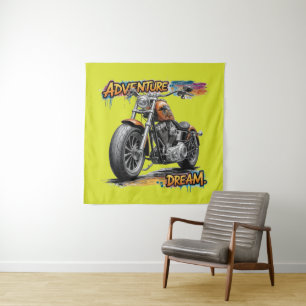 Abenteuer-Traumfahrt / Vintage-Chopper-Motorrad Wandteppich