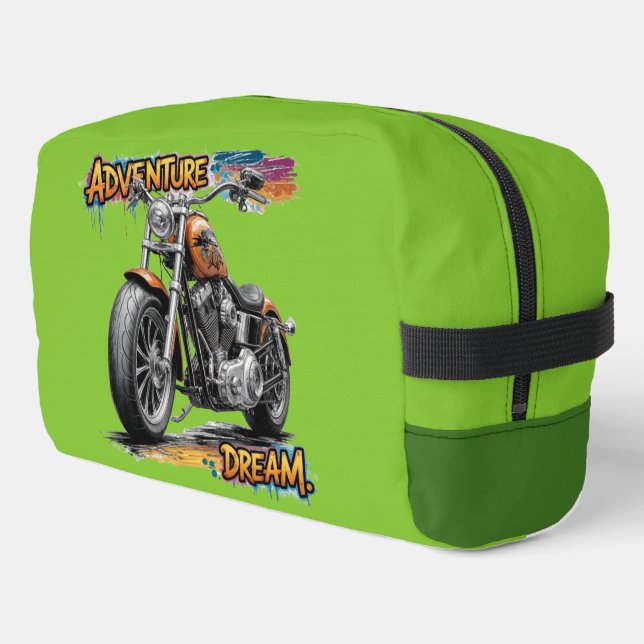 Abenteuer-Traumfahrt – Vintage-Chopper-Motorrad  Waschbeutel (Linke Seite)