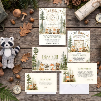 Abenteuer Wald Camping Tiere Baby Shower Einladung
