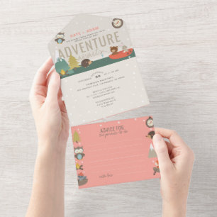 Abenteuer Wald & Rat Neutrale Babyparty All In One Einladung