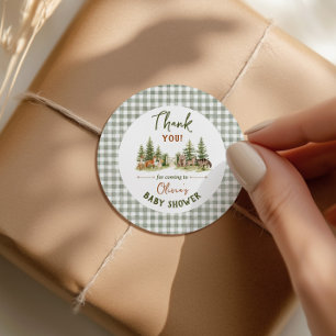 Abenteuer Waldtier Baby Shower Dankeschön Runder Aufkleber