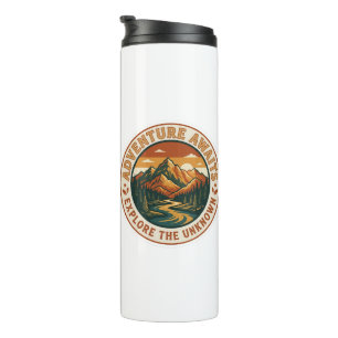 Abenteuer warten Aufkleber - Vintage Berg Natio Thermosbecher