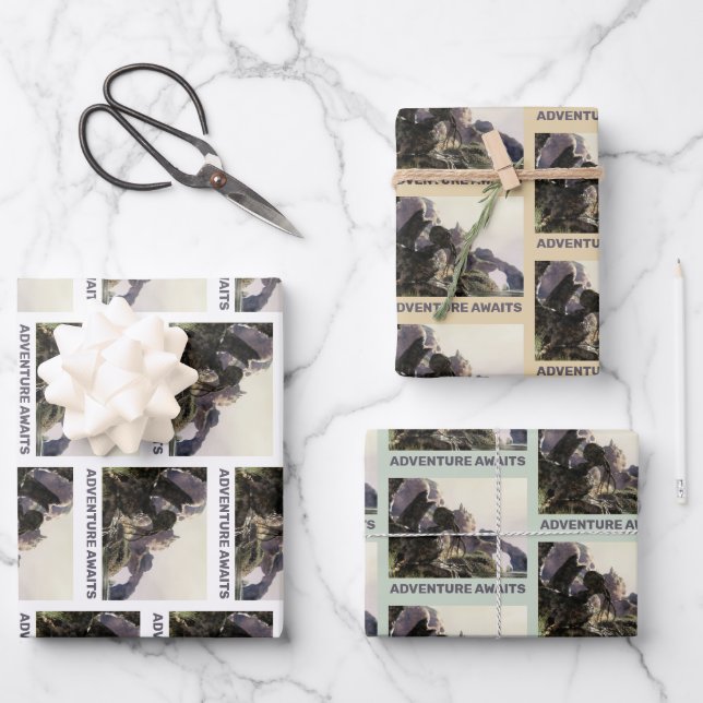 Abenteuer warten. Fantasielandschaft Geschenkpapier Set (Vorderseite)