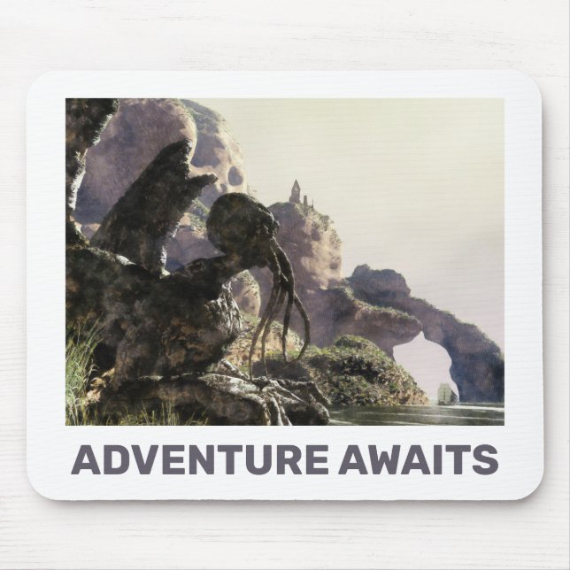 Abenteuer warten. Fantasielandschaft Mousepad (Vorne)