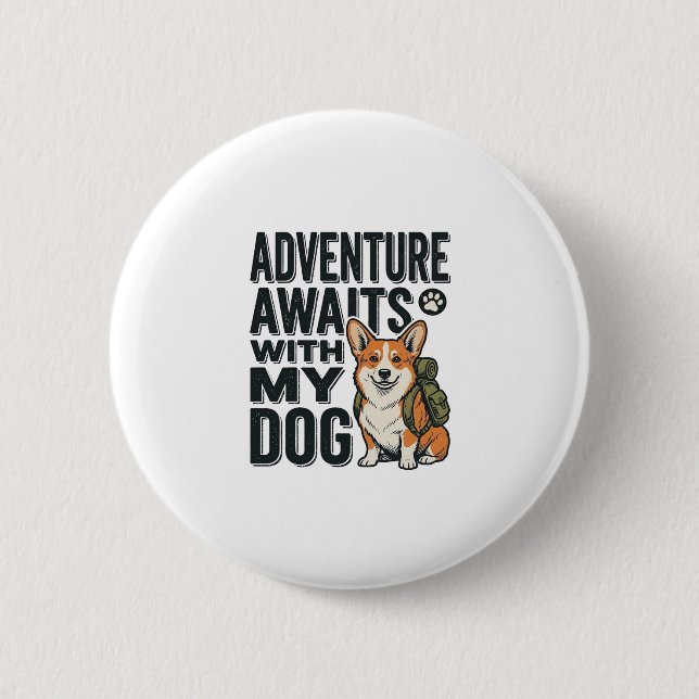 Abenteuer warten mit meinem Hund Vintage-Wanderdes Button (Vorderseite)