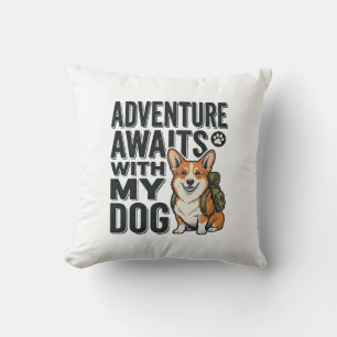 Abenteuer warten mit meinem Hund Vintage-Wanderdes Kissen