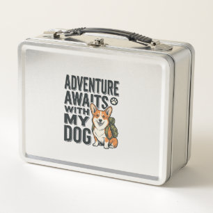 Abenteuer warten mit meinem Hund Vintage-Wanderdes Metall Brotdose