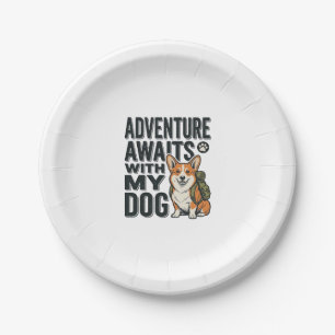 Abenteuer warten mit meinem Hund Vintage-Wanderdes Pappteller