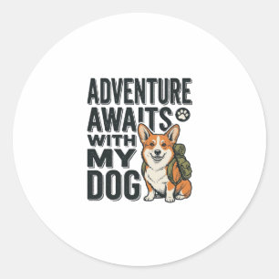 Abenteuer warten mit meinem Hund Vintage-Wanderdes Runder Aufkleber