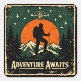 Abenteuer warten – Outdoor-Erkundung Wanderer Quadratischer Aufkleber