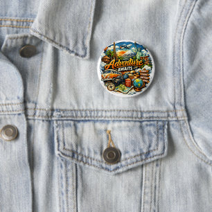 Abenteuer warten Reisecollage Vintage-Urlaub Button