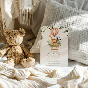 Abenteuer warten Süße Safari-Tiere Baby Shower Einladung