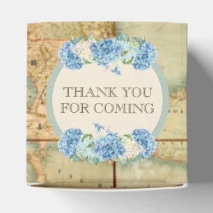 Abenteuer warten Vintage-Weltkarte Blaue Hortensie Geschenkschachtel