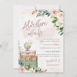 Abenteuer warten Weltkarte Baby Shower Einladung