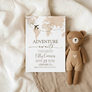 Abenteuer warten Weltkarte Baby Shower Einladung