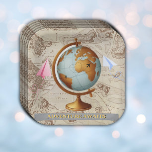 Abenteuer warten Weltkarte Baby Shower Pappteller
