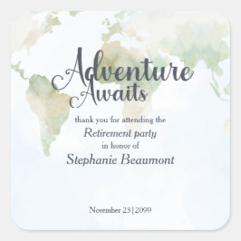 Abenteuer warten Weltkarte Ruhestandsparty Quadratischer Aufkleber