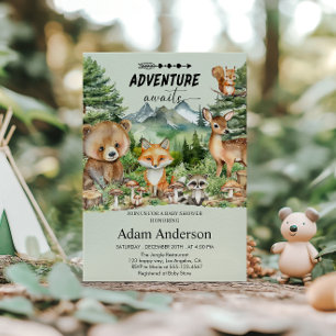Abenteuer wartet auf die Wald-Babyparty-Einladung Einladung